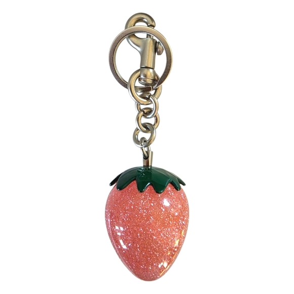 Large Fashion Pink Glitter Strawberry Purse Charm with Silver Matte Acce… - Picture 1 of 2